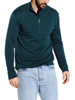 Panos Emporio Wool Bamboo Mix Half Zip Sweater, Deep Teal - view 2, Deep Teal