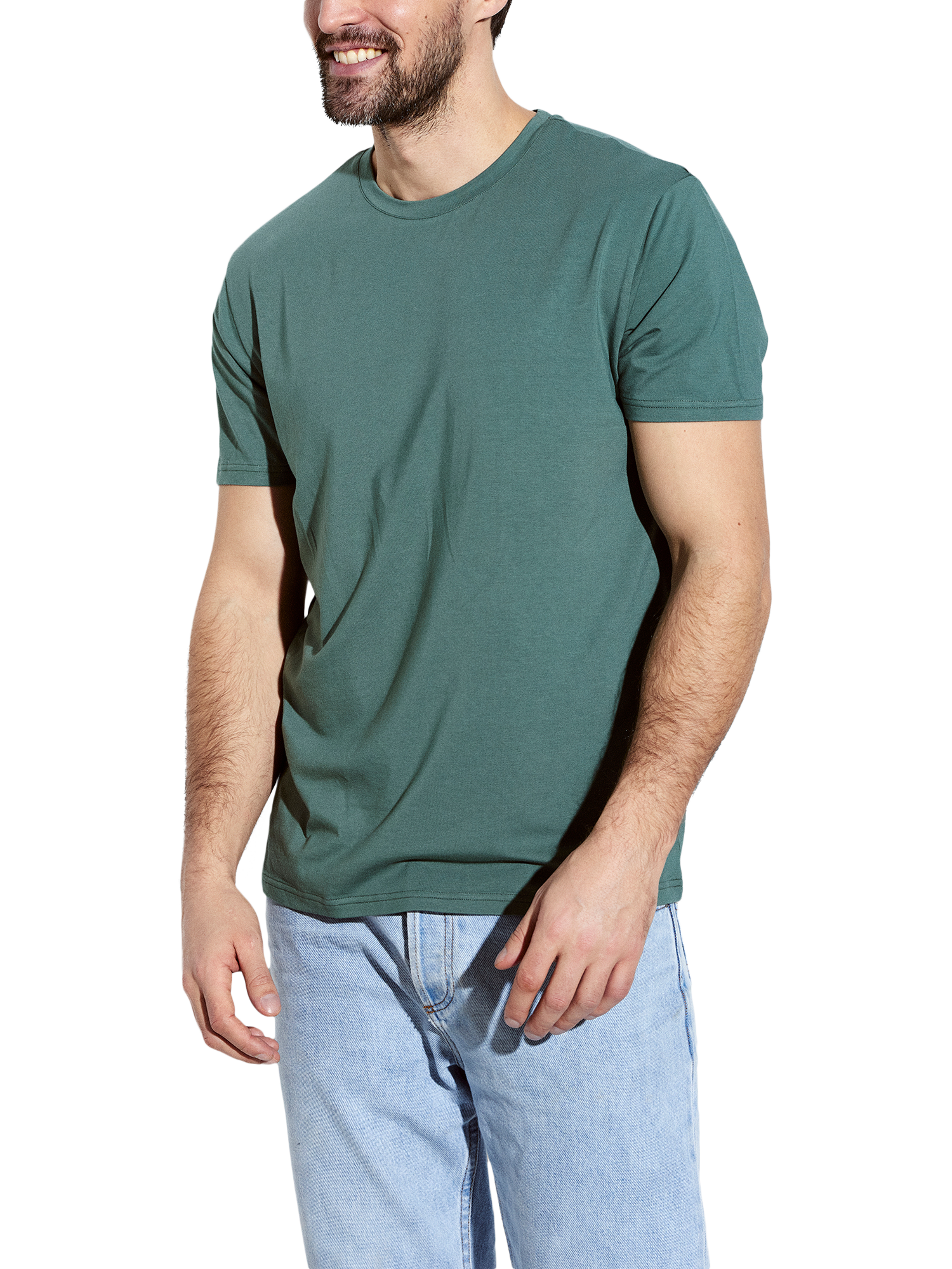 Product image 1 of 5, which shows Panos Emporio Eco Base Bamboo and Organic Cotton Blend T-Shirt, Earth Green, S