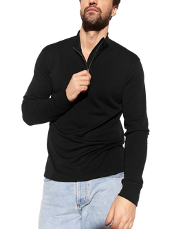 Panos Emporio Merino Wool Bamboo Mix Half Zip Sweater, Black, Black