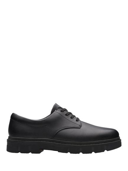Clarks Kids' Lorcam Loop Lace Up Leather School Shoes, Black, Black Leather