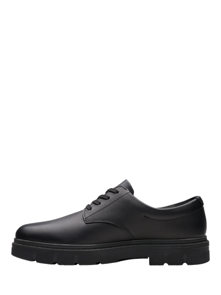 Clarks Kids' Lorcam Loop Lace Up Leather School Shoes, Black - view 2, Black Leather