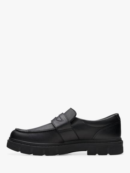Clarks Kids' Lorcam Craft Leather School Loafers, Black - view 2, Black