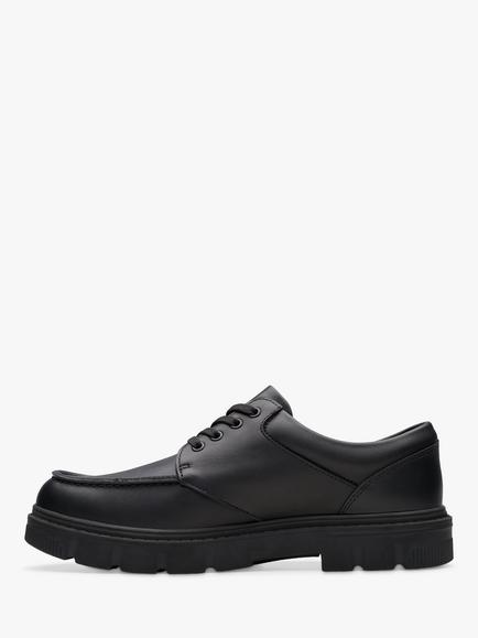 Clarks Kids' Lorcam Edge Leather Derby School Shoes, Black - view 2, Black