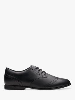 Clarks Kids' Finja Brogue Lace Up Leather School Shoes, Black, Black Leather