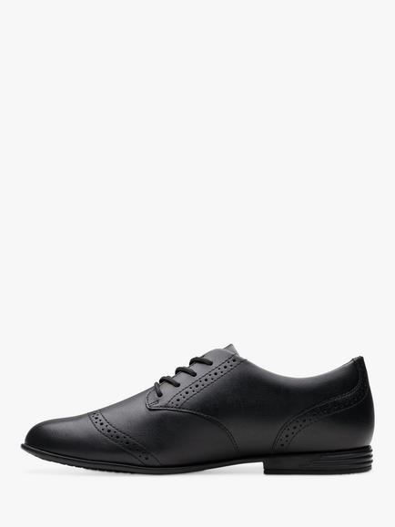 Clarks Kids' Finja Brogue Lace Up Leather School Shoes, Black - view 2, Black Leather