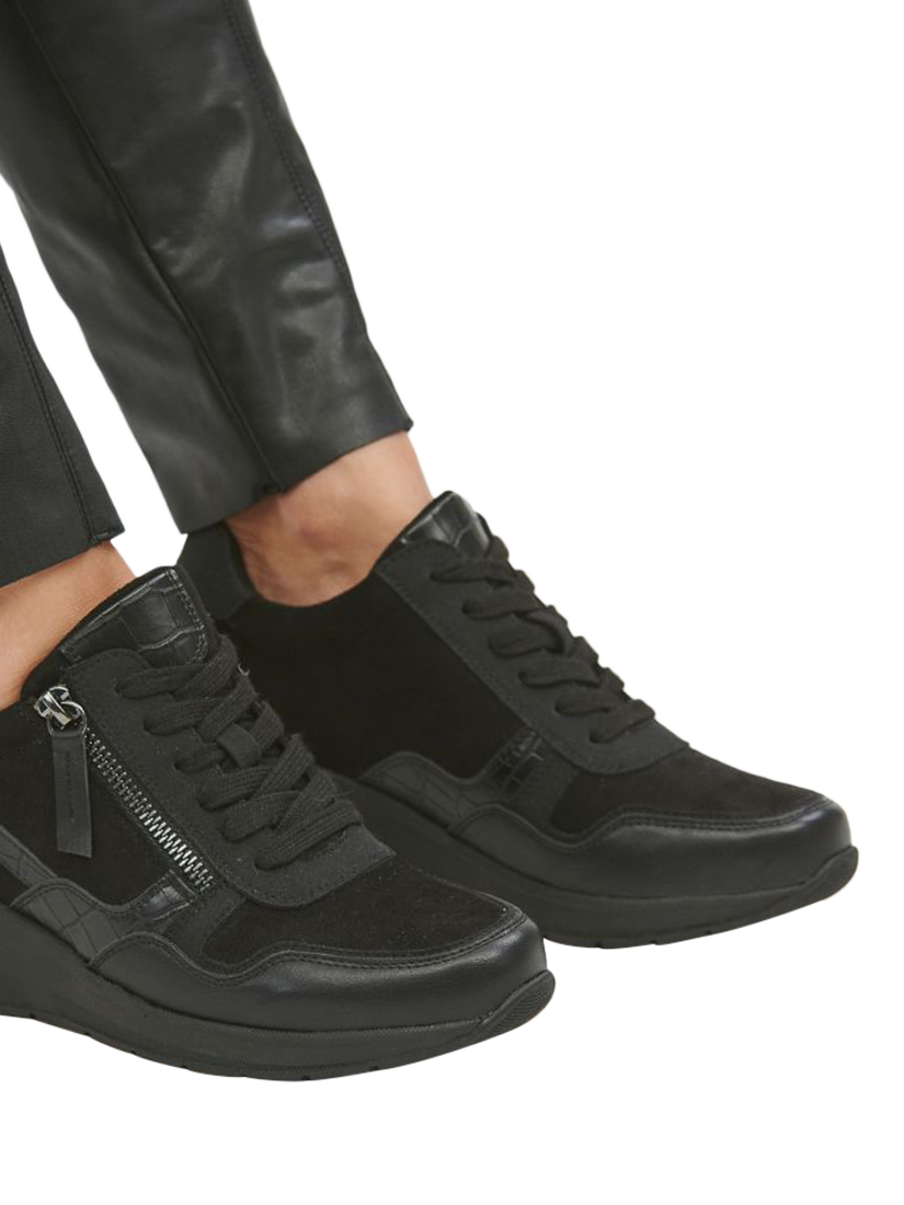 Product image 2 of 4, which shows Westland by Josef Seibel Ella 01 Zip Detail Chunky Wedge Trainers, Black, 3