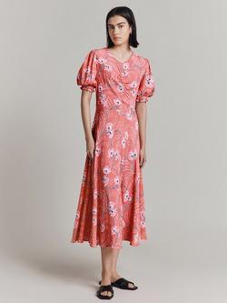 Ghost Lainey Floral Print Puff Sleeve Midi Dress - view 2, Pink/Multi