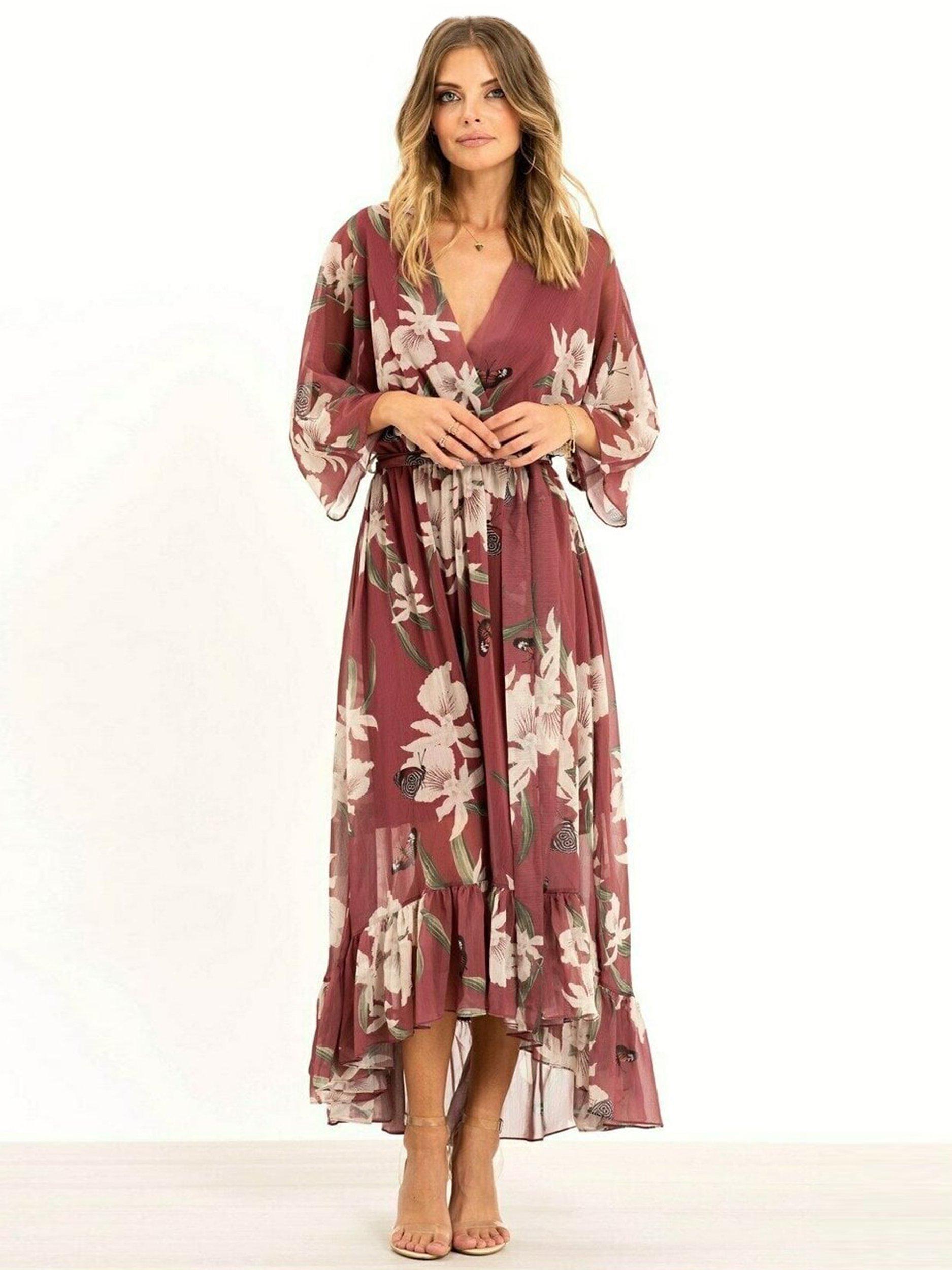 Product image 2 of 4, which shows Yumi Rose Kimono Midi Dress, Rose/Multi, 8