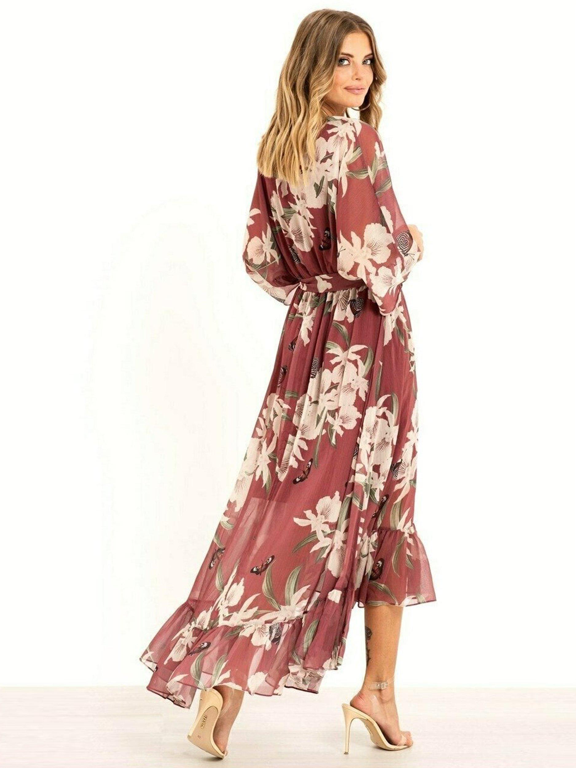 Product image 3 of 4, which shows Yumi Rose Kimono Midi Dress, Rose/Multi, 8