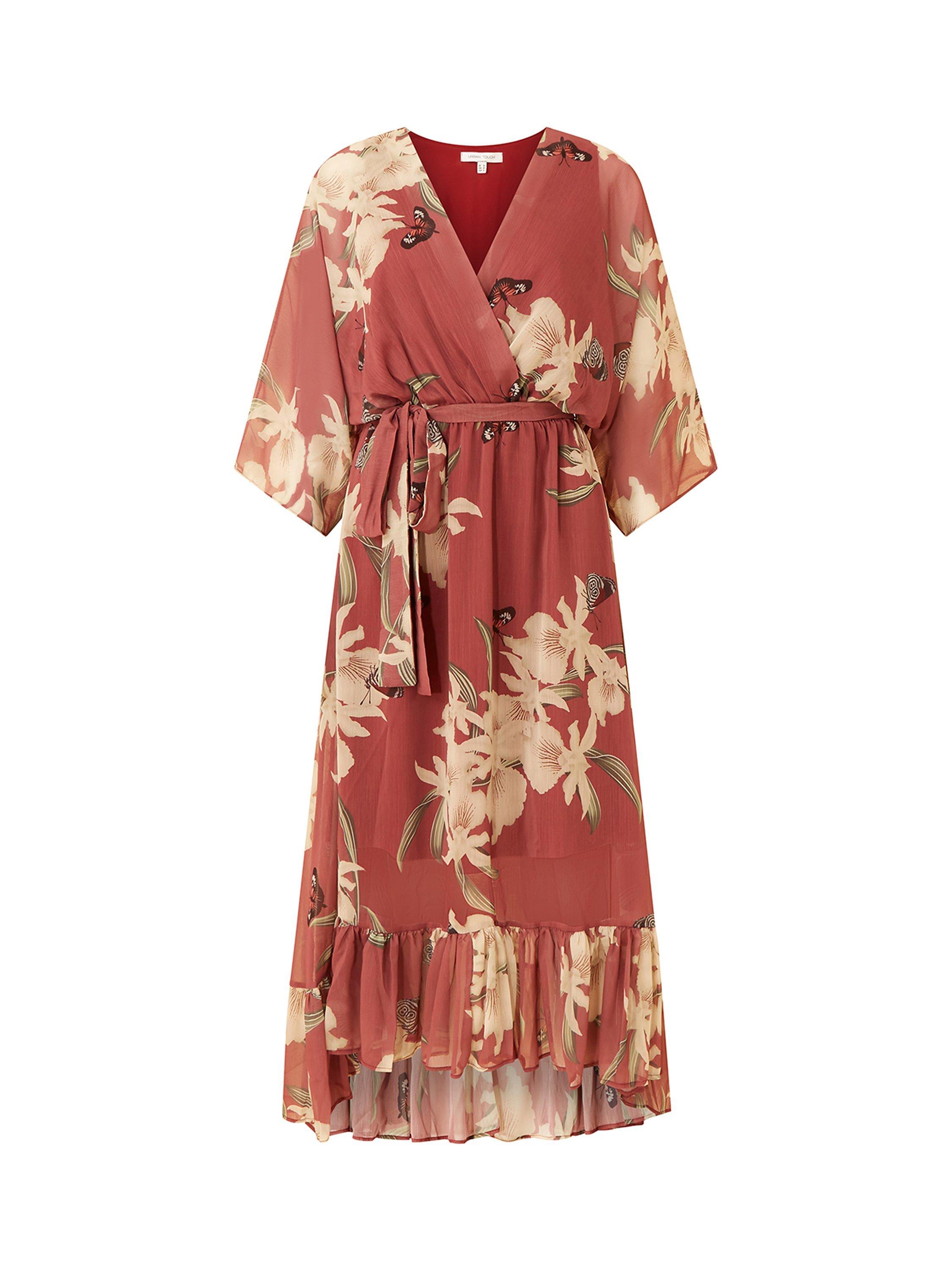 Product image 4 of 4, which shows Yumi Rose Kimono Midi Dress, Rose/Multi, 8