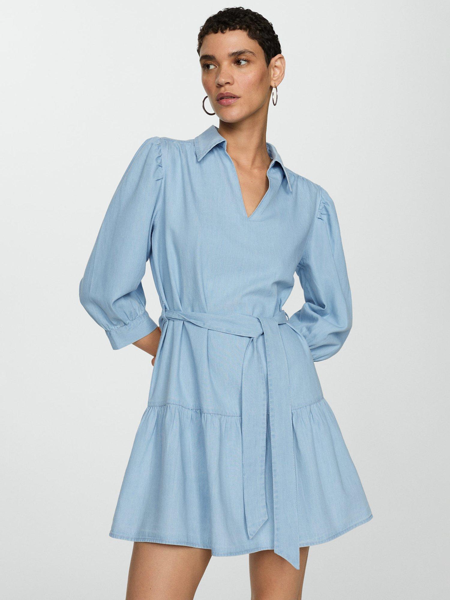 Mango Ten Shirt Mini Dress, Light Blue