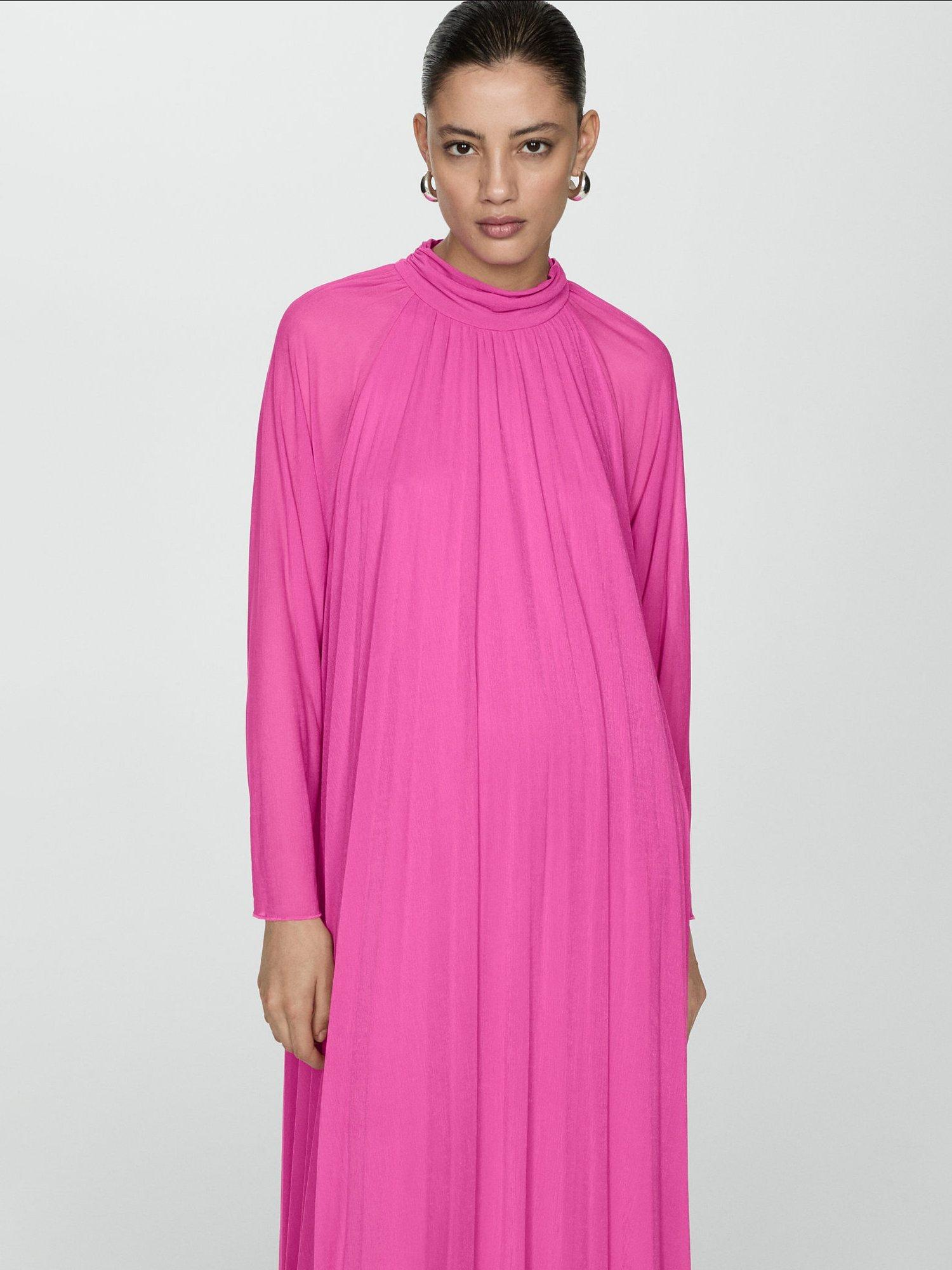 Mango Blanca Pleat Dress Pink