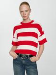 Mango Gabi Stripe Rib Knit Top, Red/White