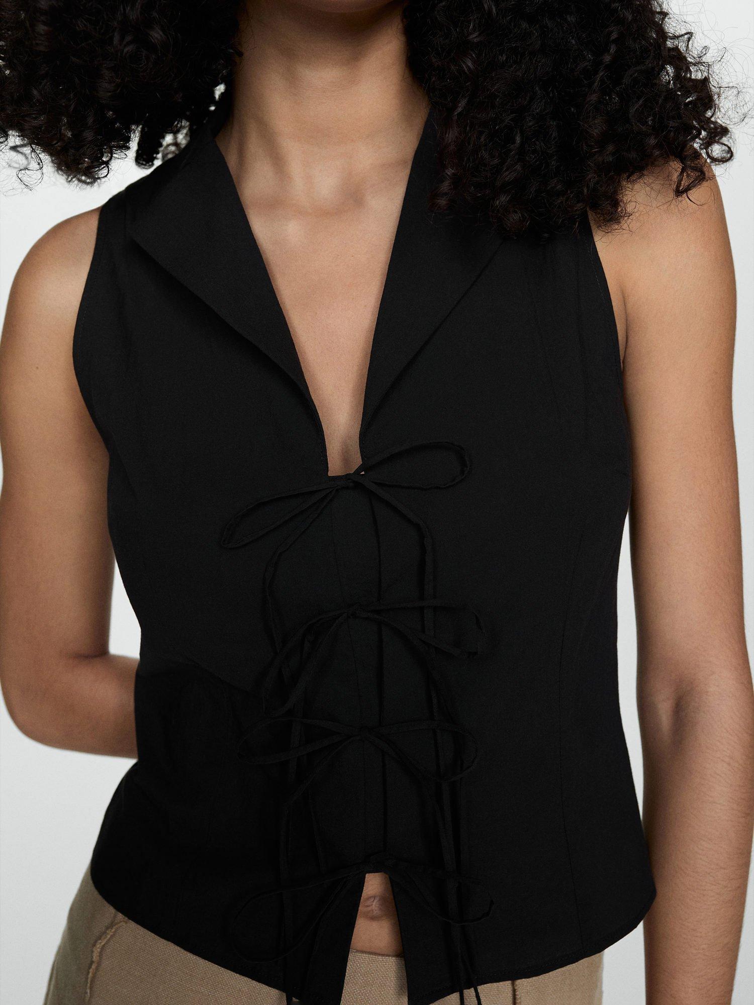 Mango Cute Tie Front Blouse, Black