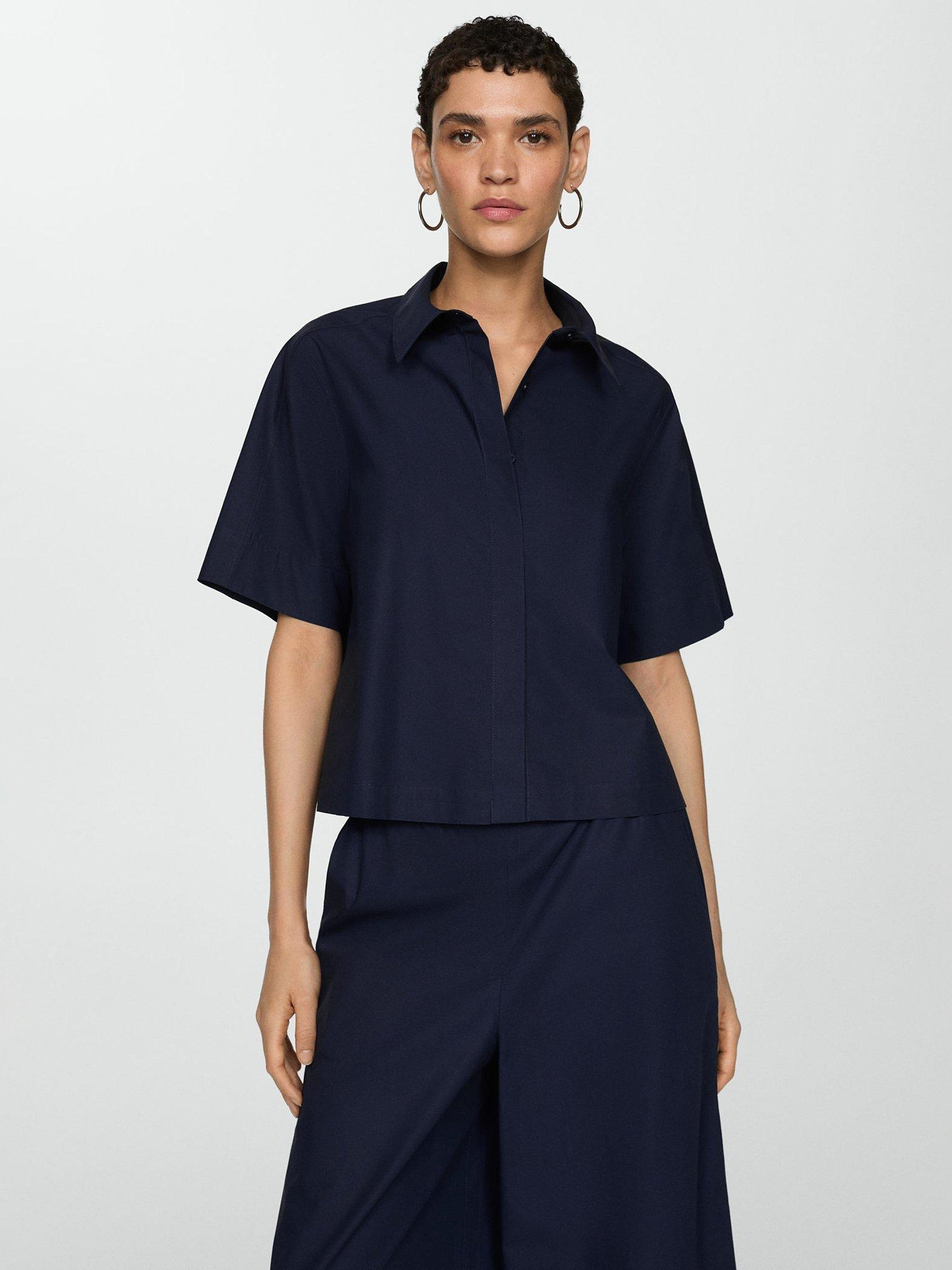 Mango Pop Cotton Shirt, Navy