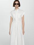 Mango Poplin Gathered Waist Shirt Dress, White