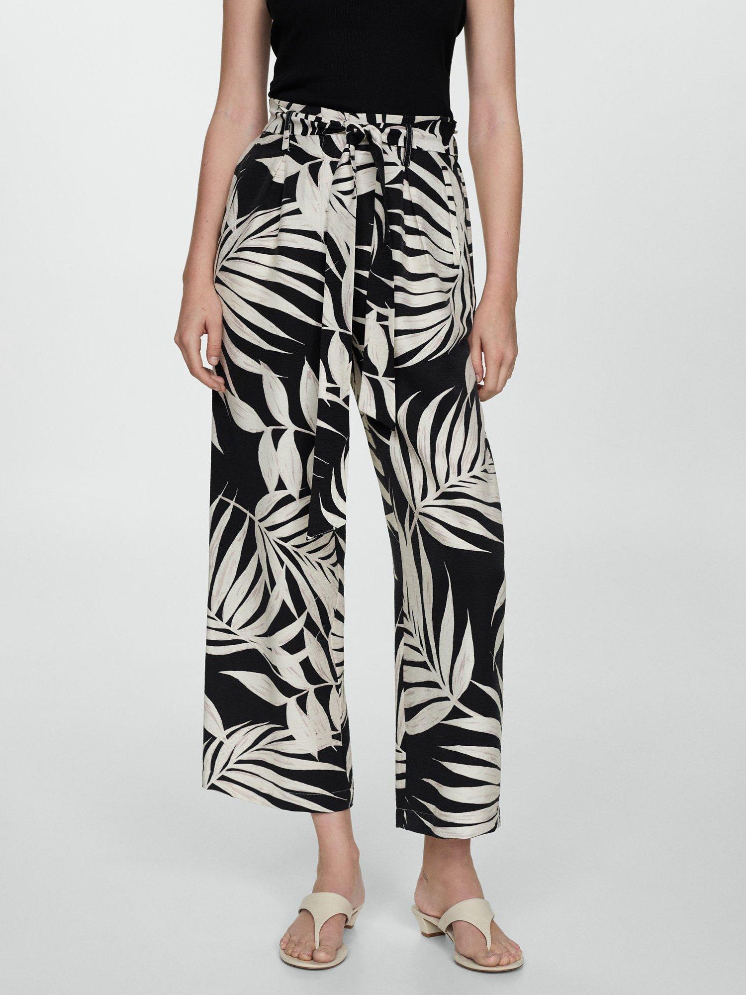 Mango Twist Leaf Print Trousers, Black