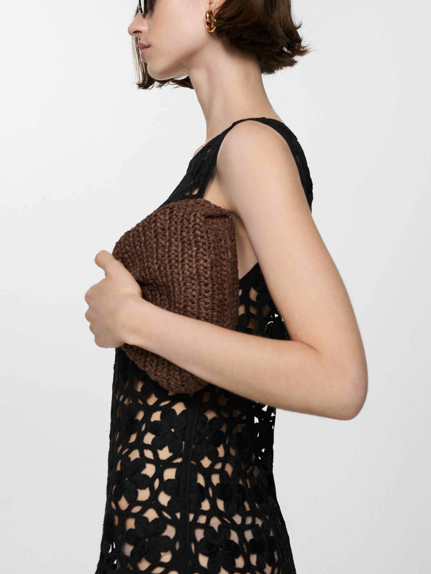 Mango Honolulu Floral Crochet Dress, Black