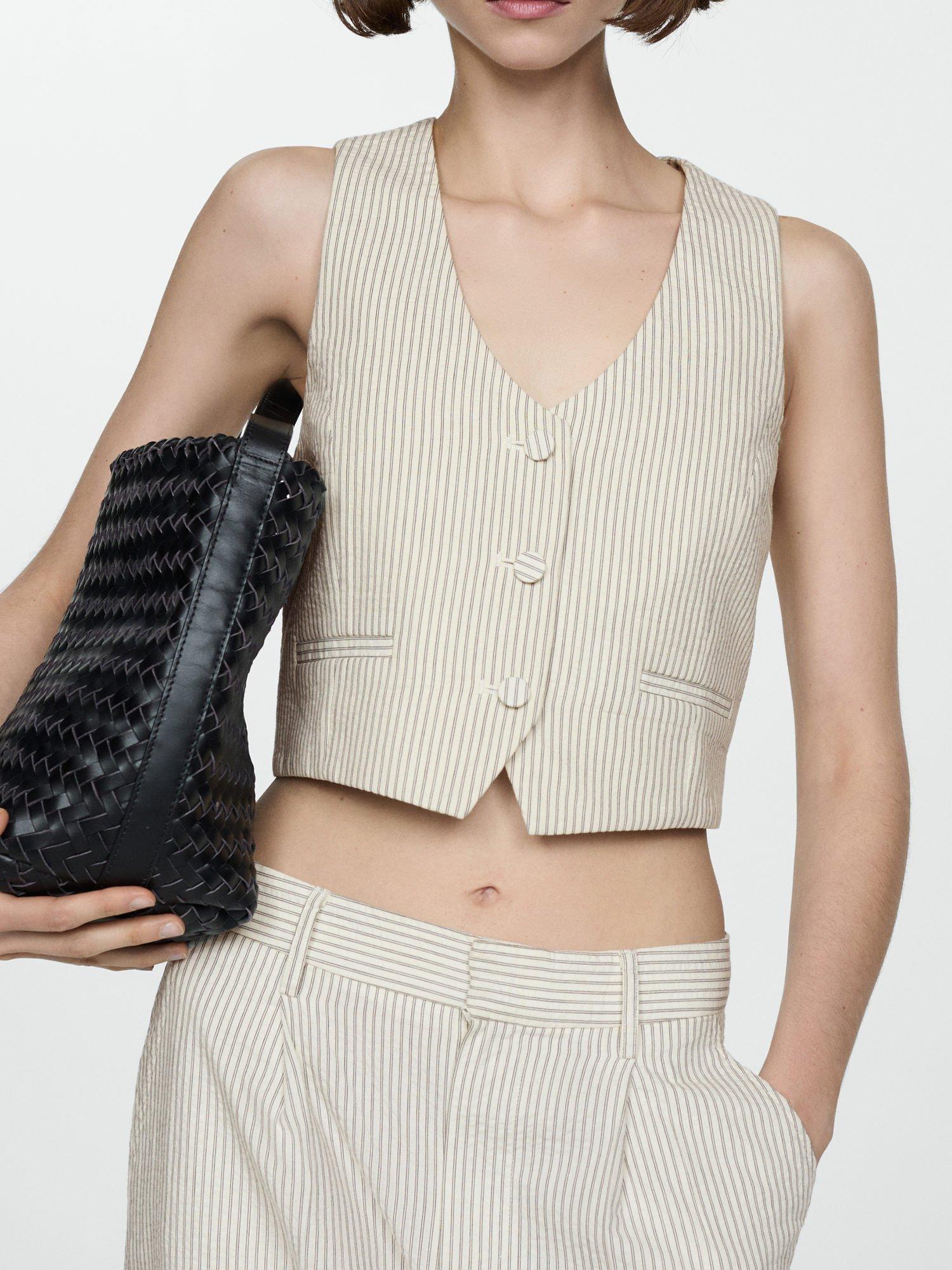 Mango Celia Stripe Waistcoat, Light Beige