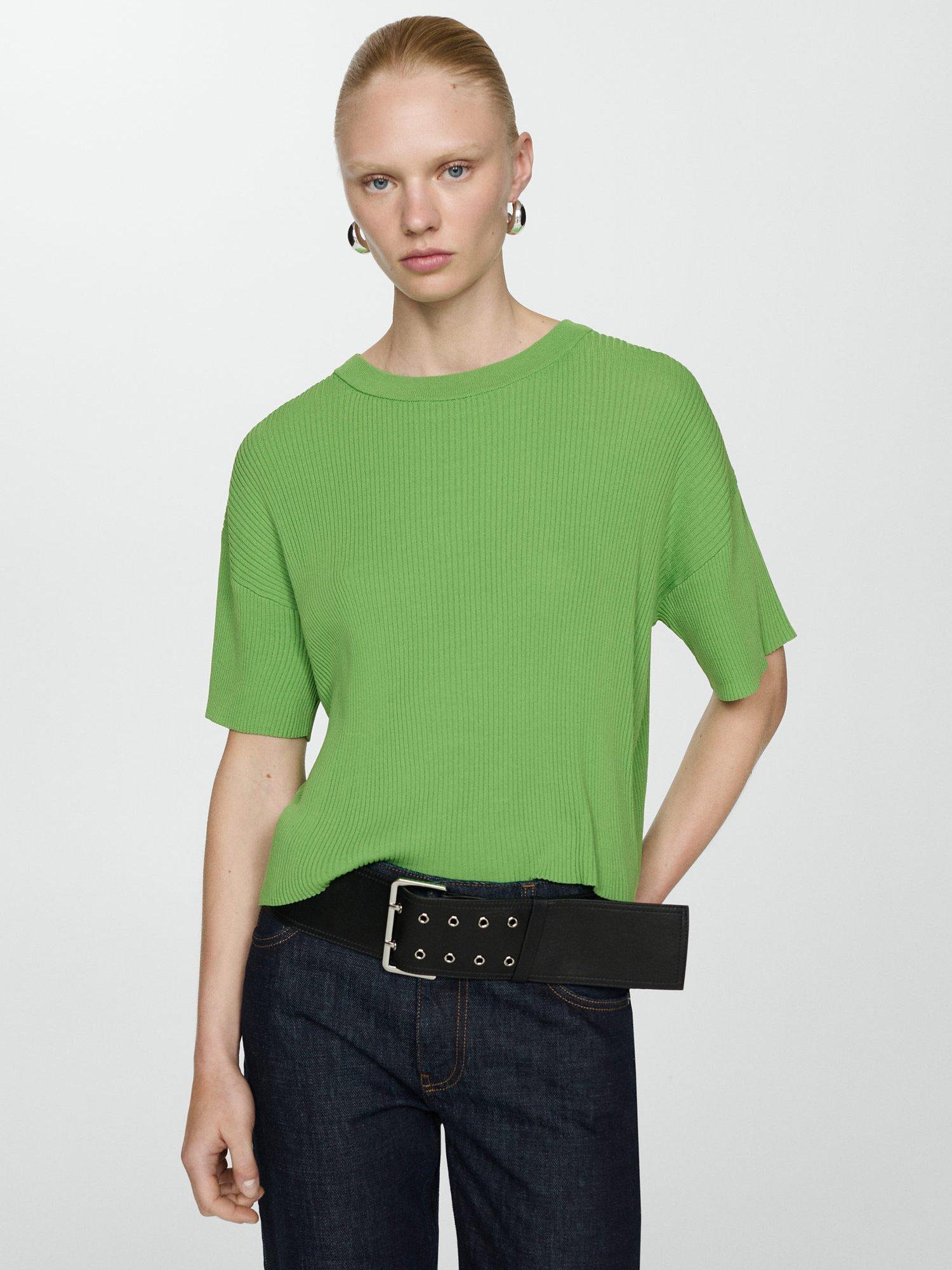 Mango Gabi Knit T-Shirt, Green