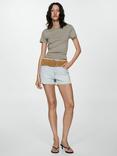 Mango Elena Frayed Hem Denim Shorts, Sky Blue