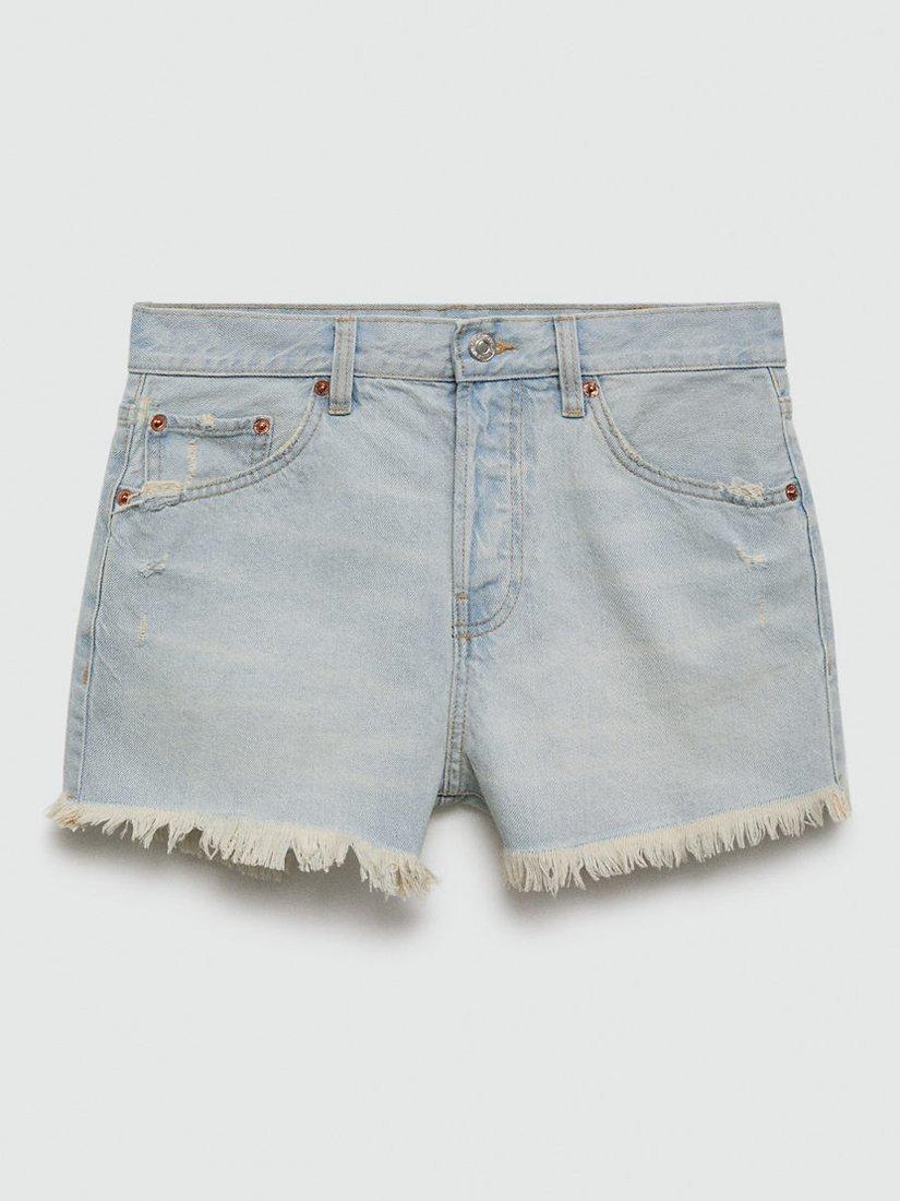 Product image 3 of 6, which shows Mango Elena Frayed Hem Denim Shorts, Sky Blue, 18