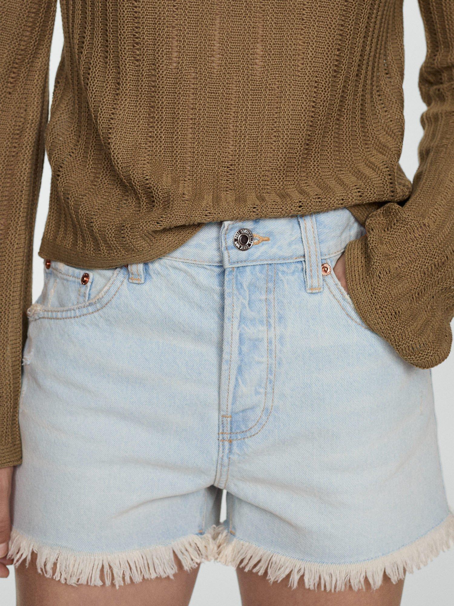 Product image 5 of 6, which shows Mango Elena Frayed Hem Denim Shorts, Sky Blue, 18