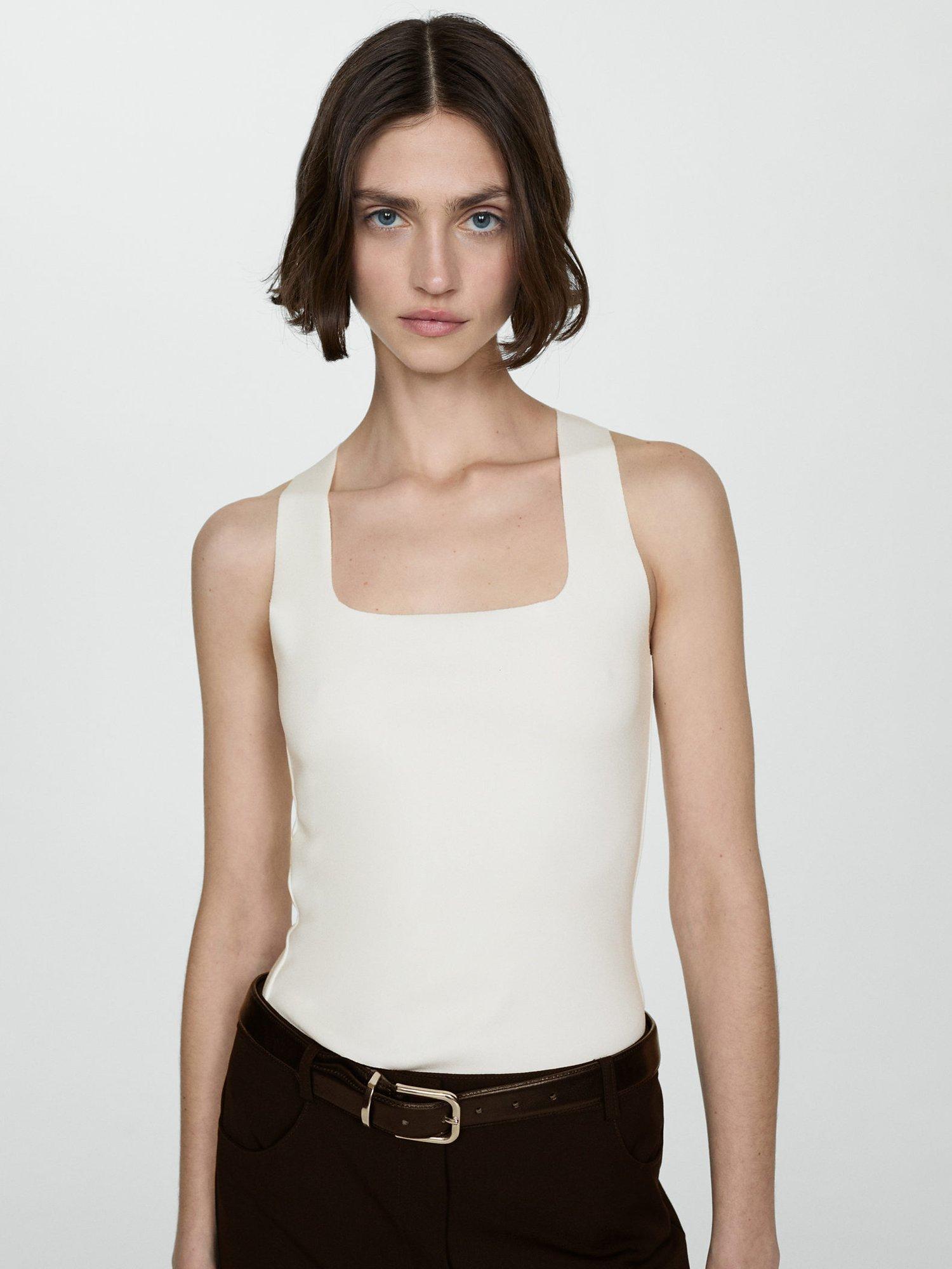Mango Mag Square Neck Top, Off White