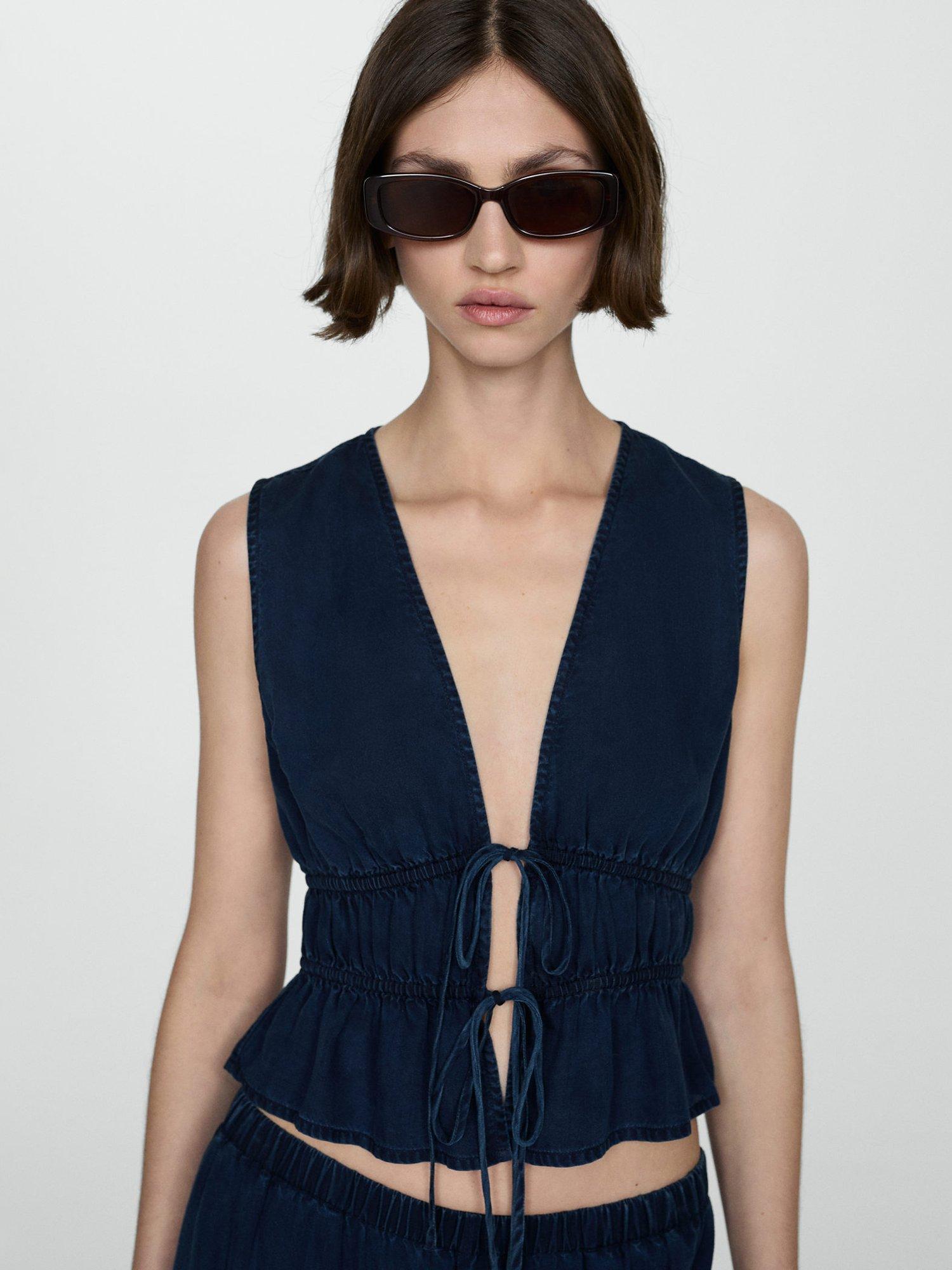 Mango Milos Tie Front Top, Blue