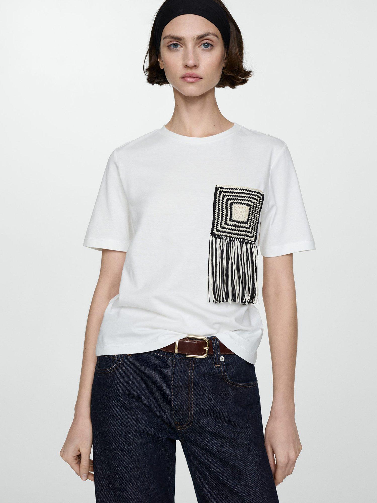 Mango Patxi Crochet T-Shirt, White