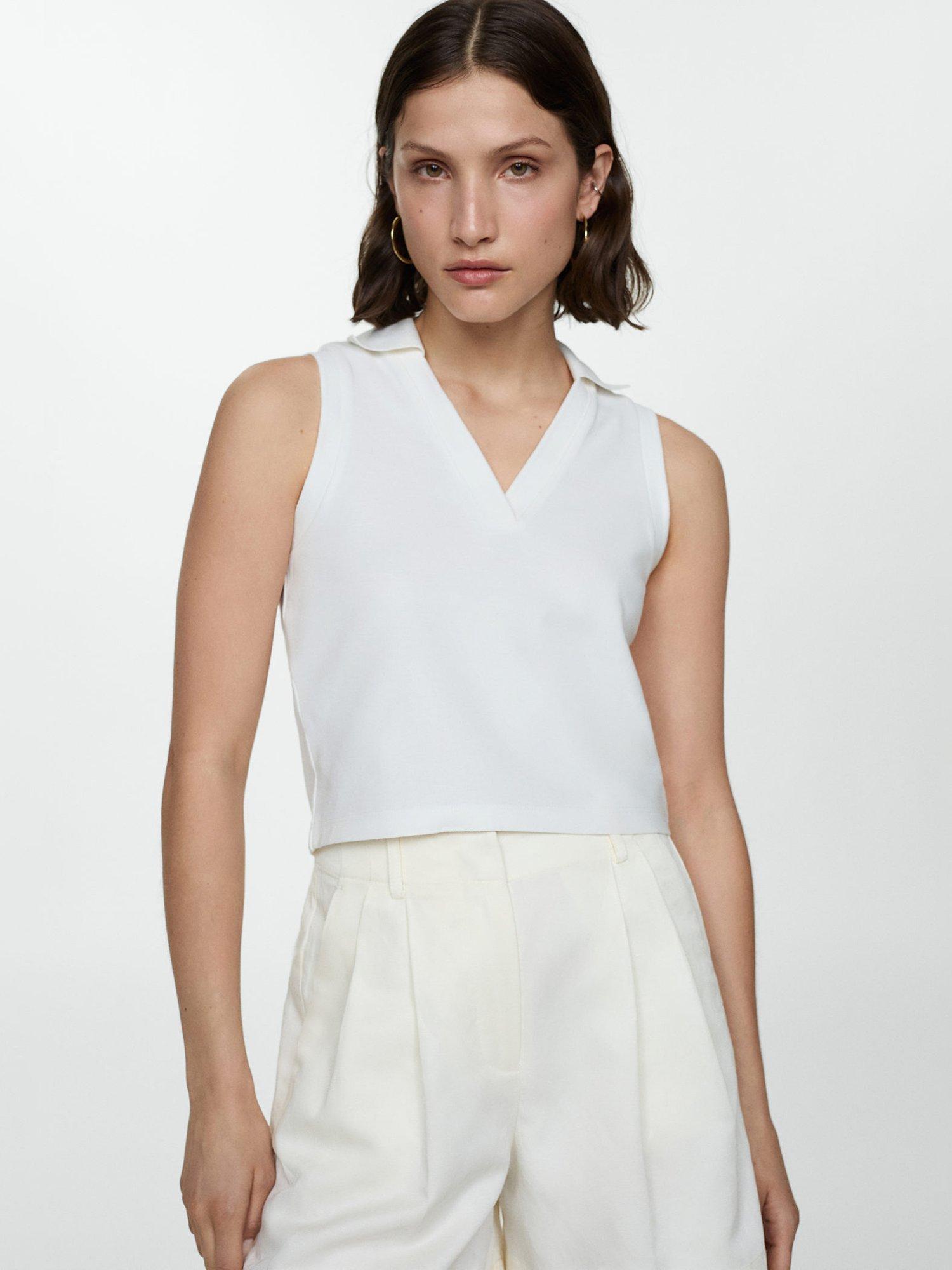 Mango Cropped Cotton Polo Shirt, White