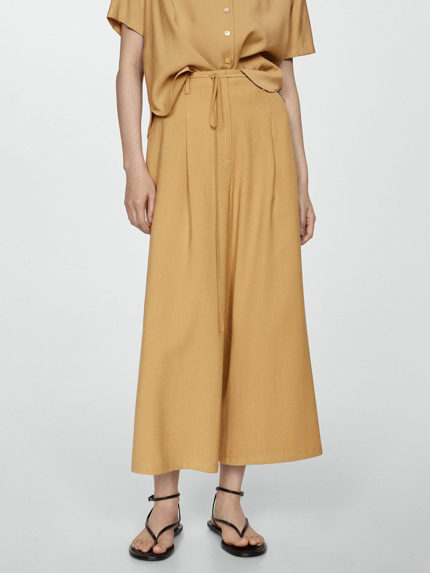 Mango Bosco Wide Leg Trousers, Sand, XS