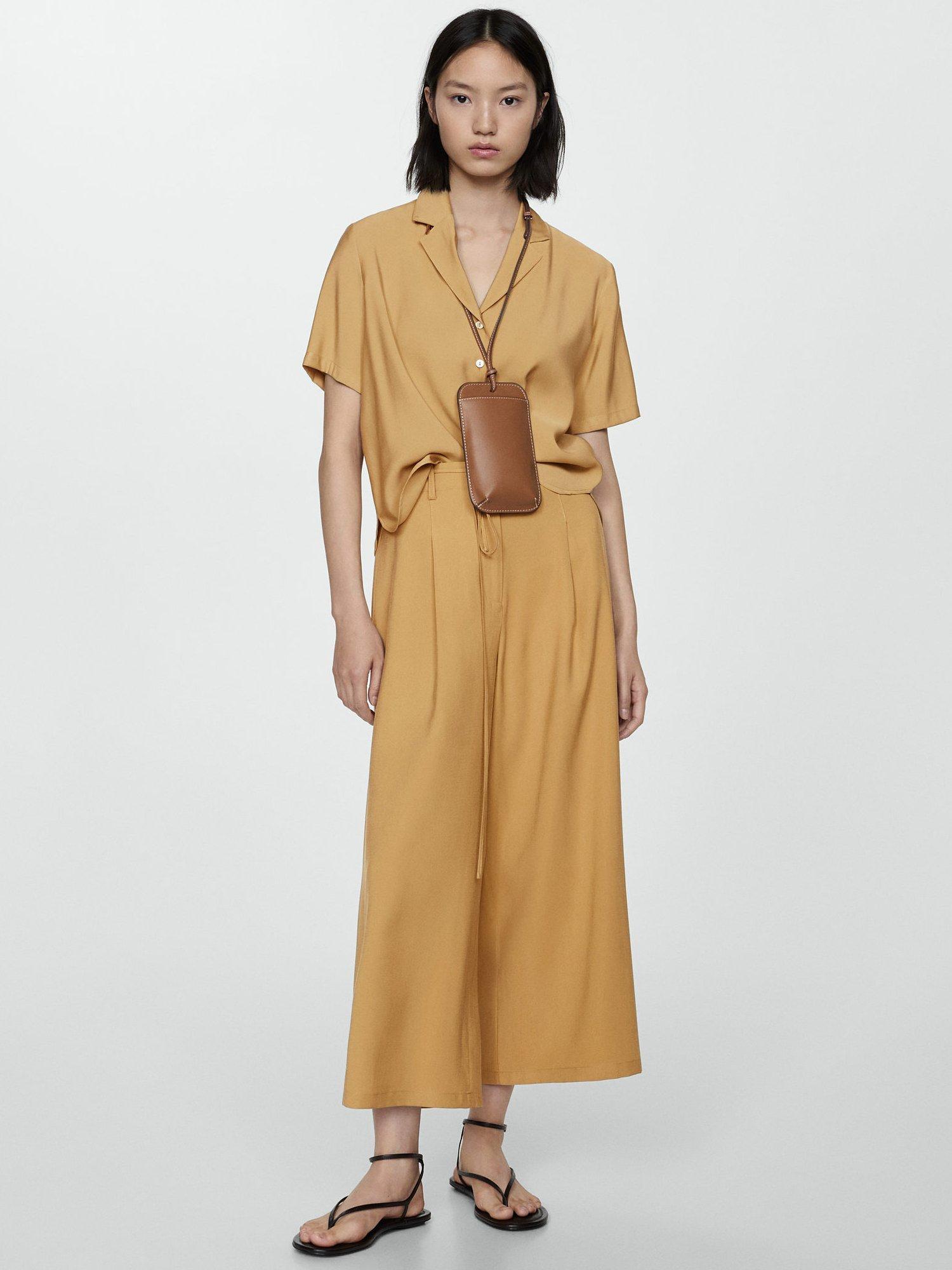 Mango Bosco Wide Leg Trousers, Sand, XS