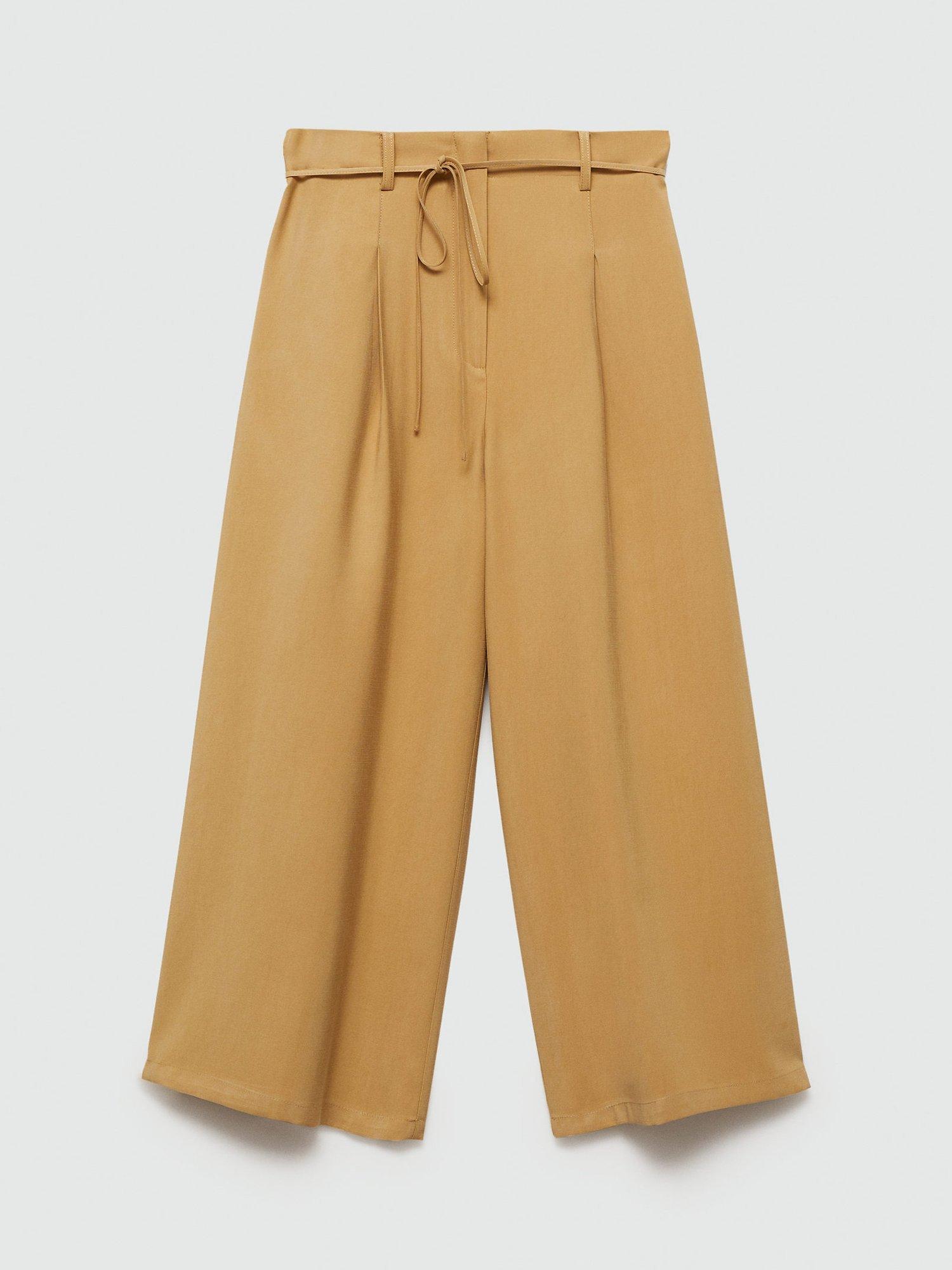 Mango Bosco Wide Leg Trousers, Sand, XS