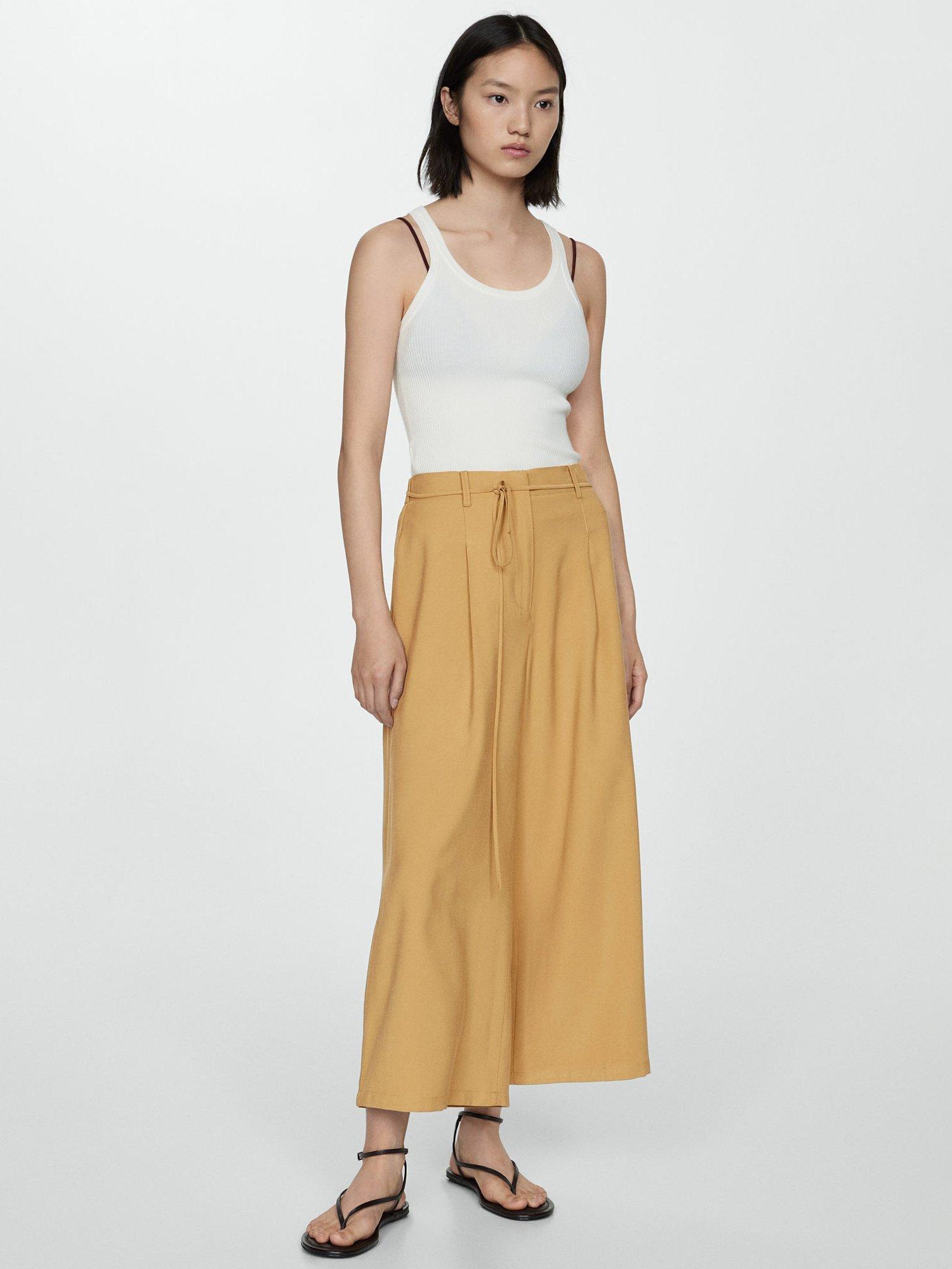 Mango Bosco Wide Leg Trousers, Sand, XS