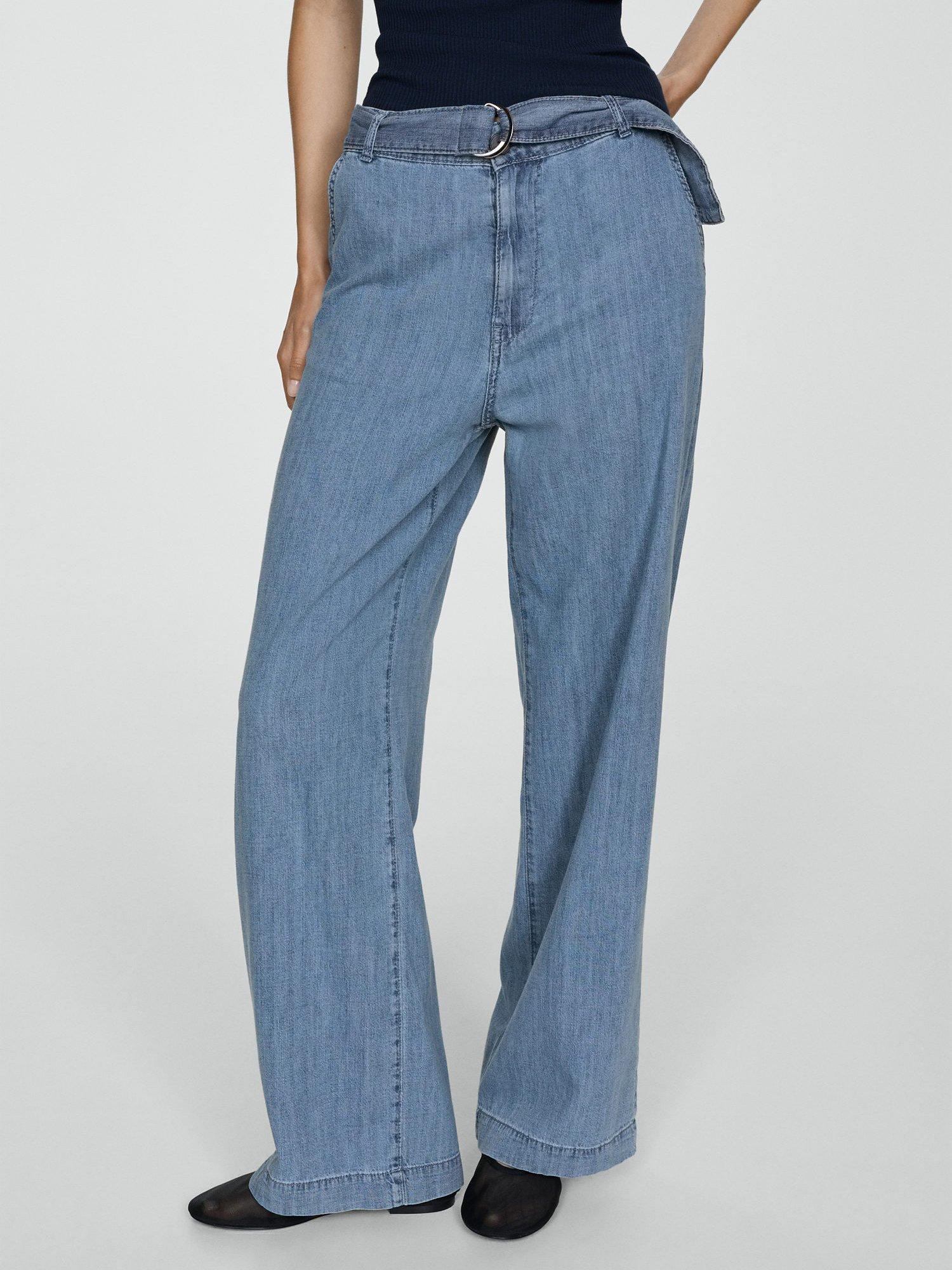 Mango Lea Linen Blend Trousers, Light Blue