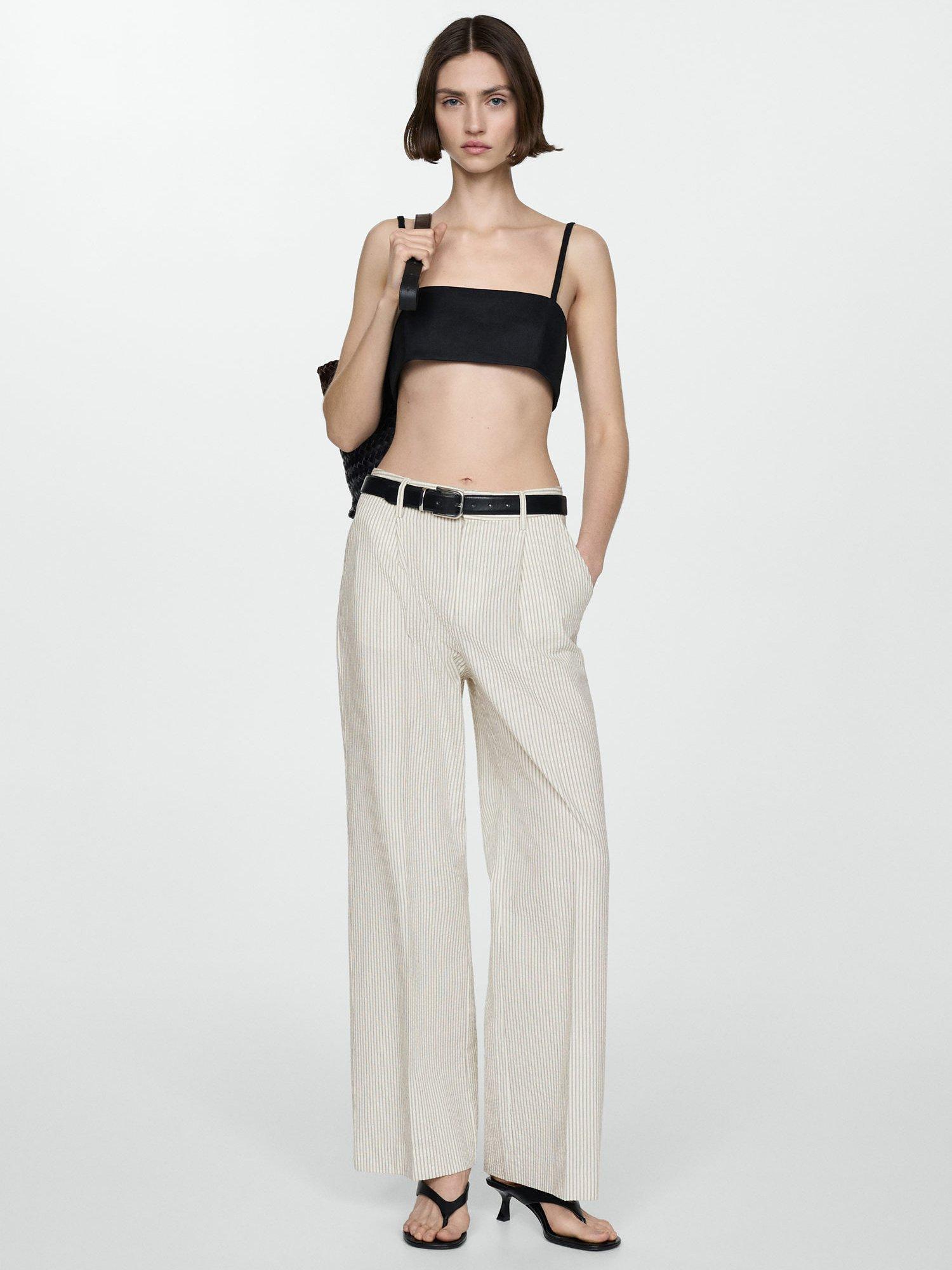 Product image 2 of 2, which shows Mango Celia Stripe Trousers, Light Beige, 4