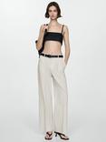 Mango Celia Stripe Trousers, Light Beige