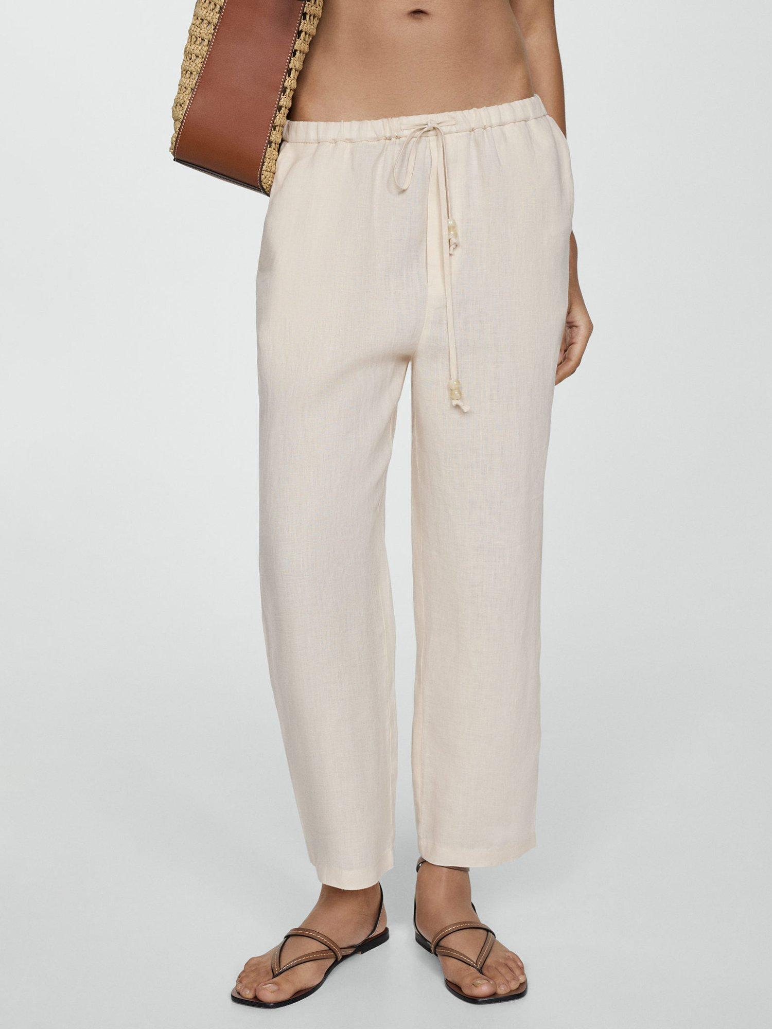 Mango Linen Trousers, Cream
