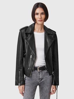 AllSaints Balfern Biker Leather Jacket, Black/Silver