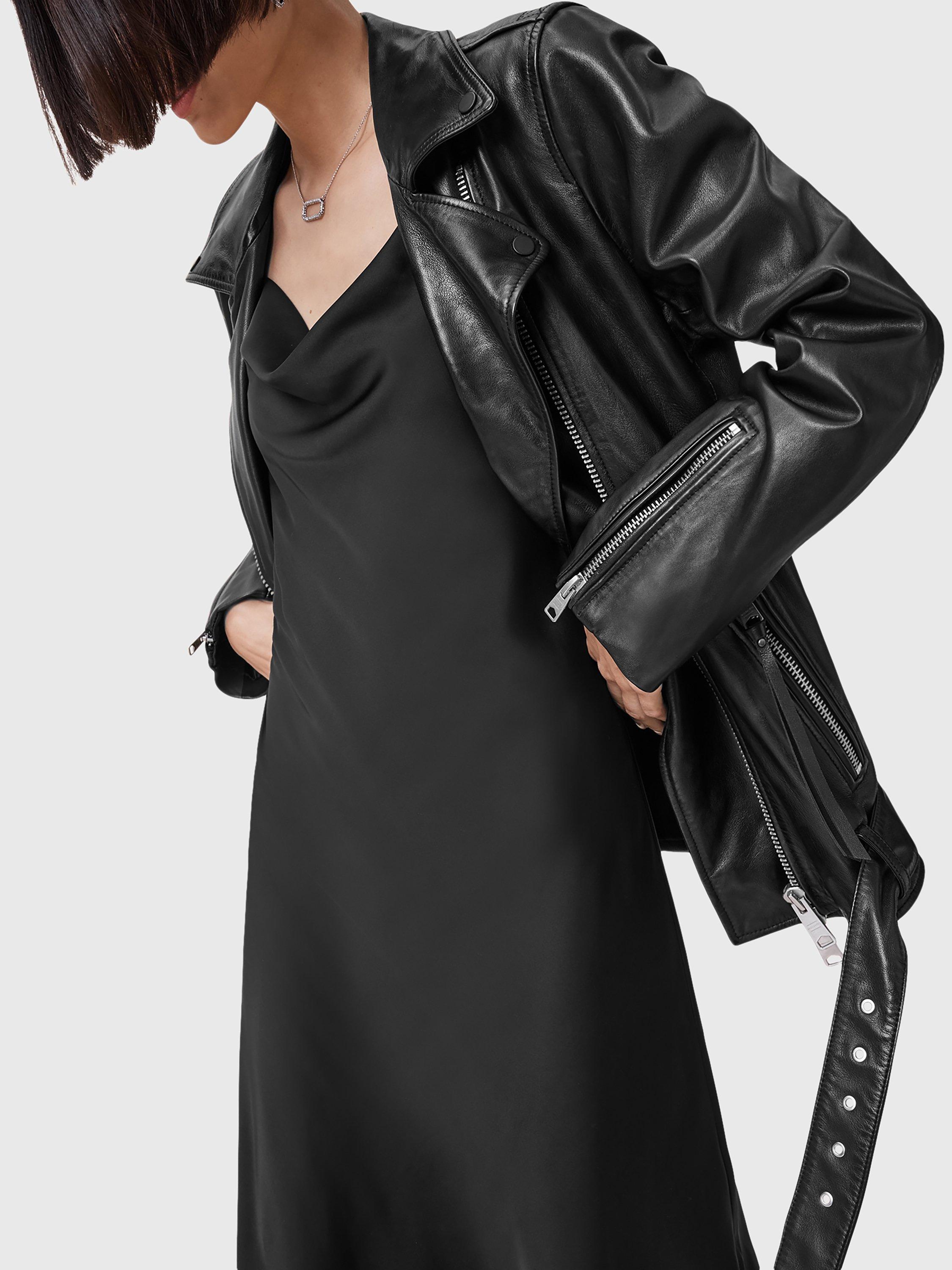 Product image 5 of 7, which shows AllSaints Billie Leather Biker Jacket, Black, L