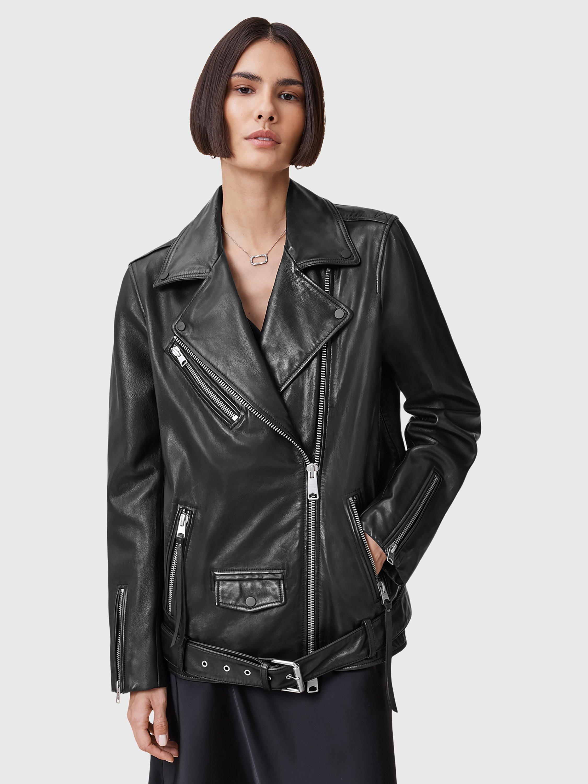 Product image 6 of 7, which shows AllSaints Billie Leather Biker Jacket, Black, L