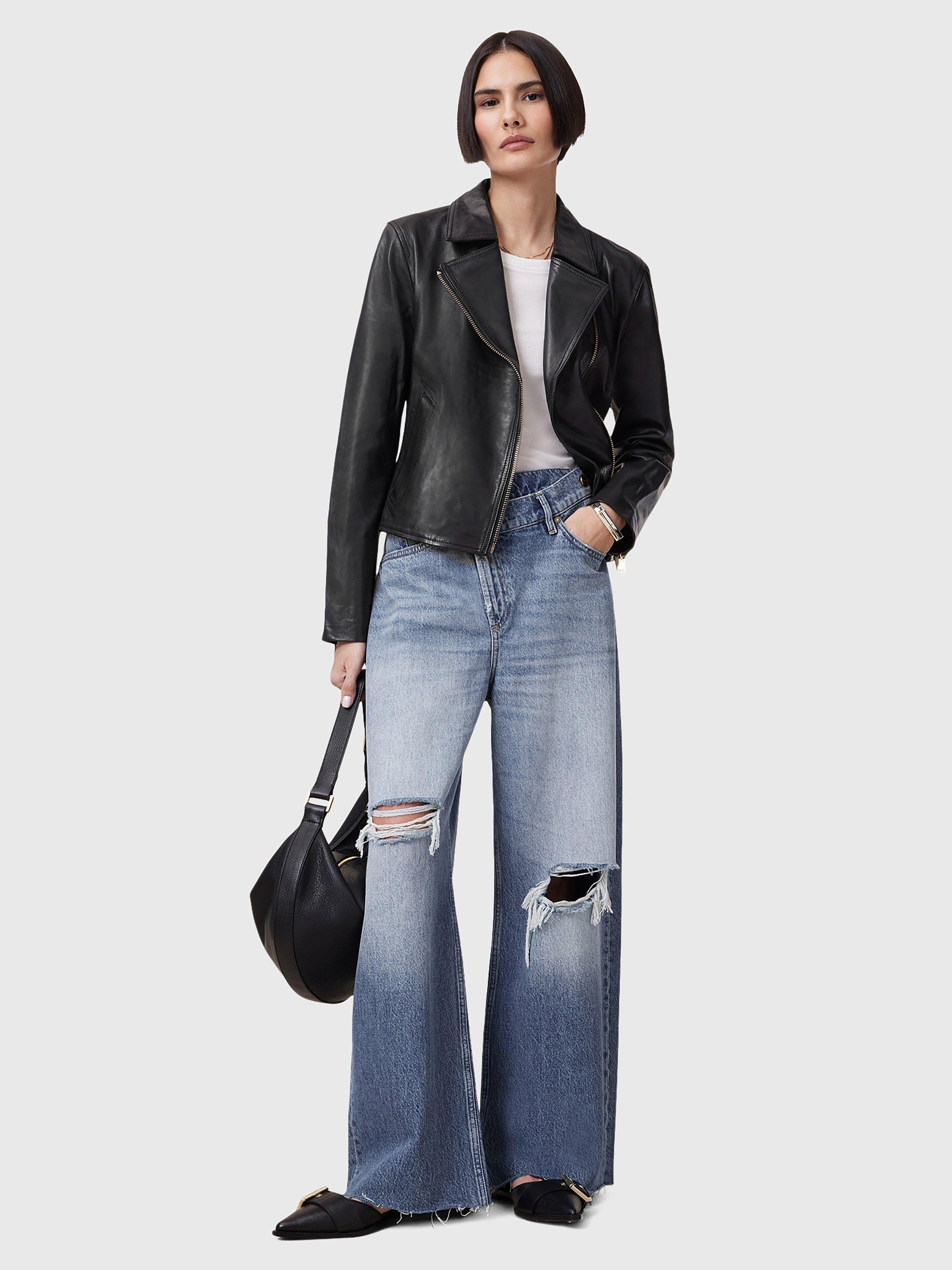 Product image 7 of 7, which shows AllSaints Vela Leather Biker Jacket, Black/Gold, 10