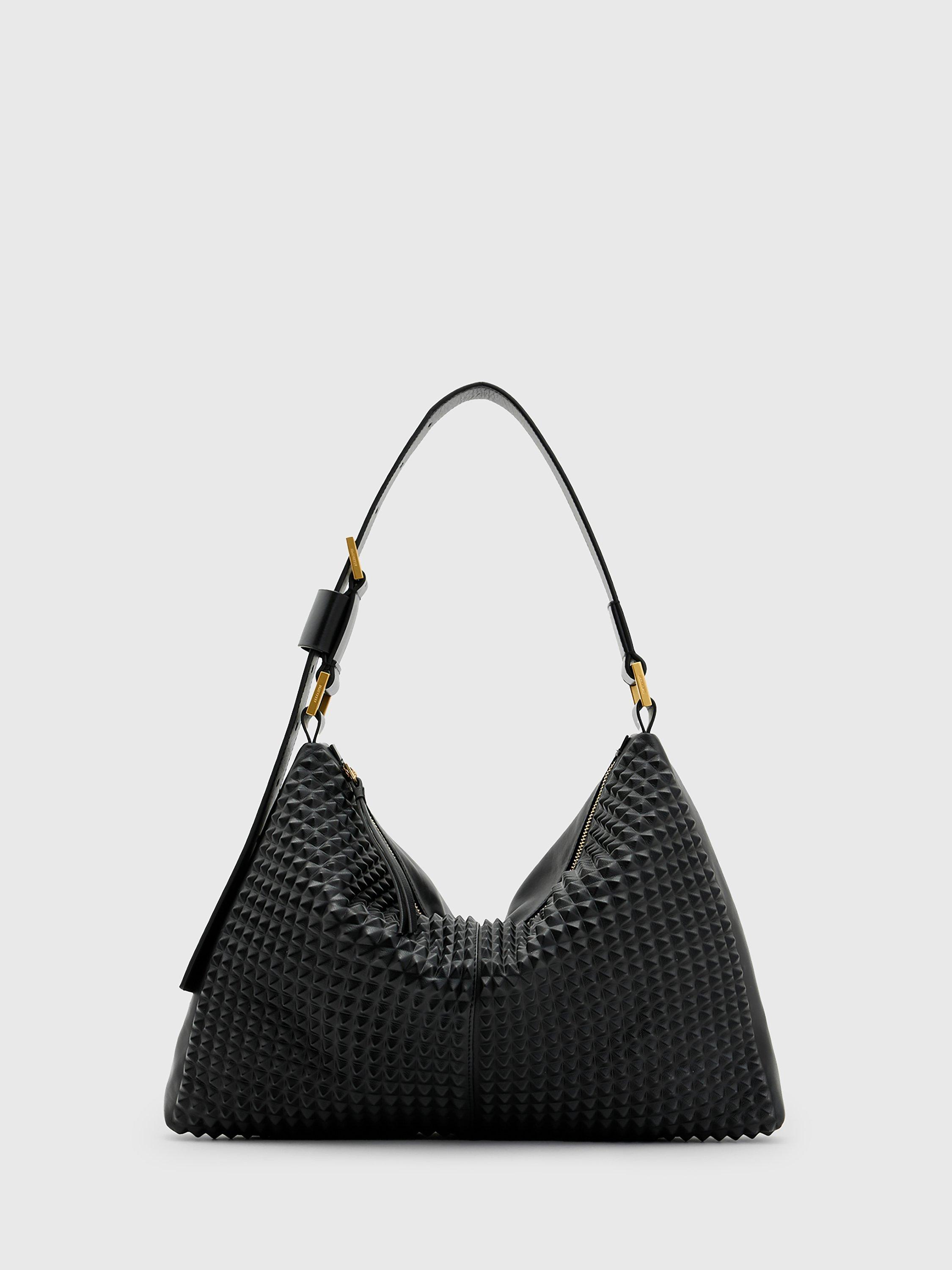 Product image 1 of 6, which shows AllSaints Edbury Stud Leather Shoulder Bag, Black