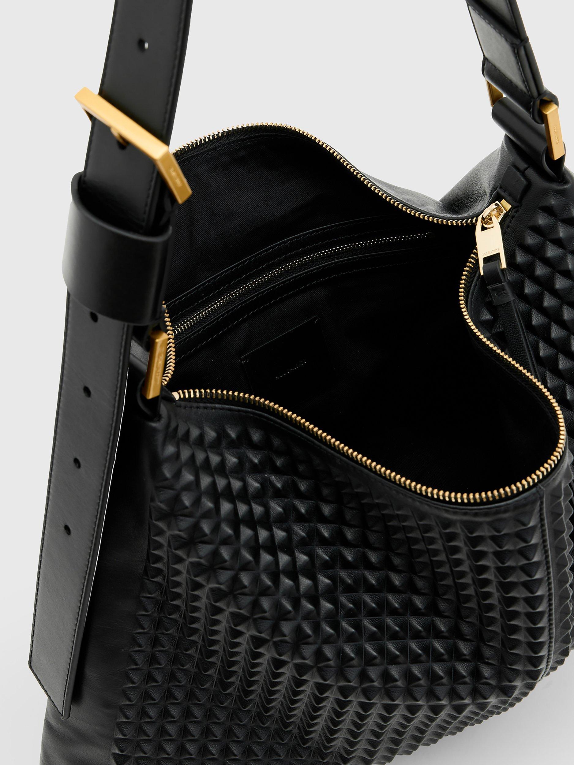 Product image 2 of 6, which shows AllSaints Edbury Stud Leather Shoulder Bag, Black