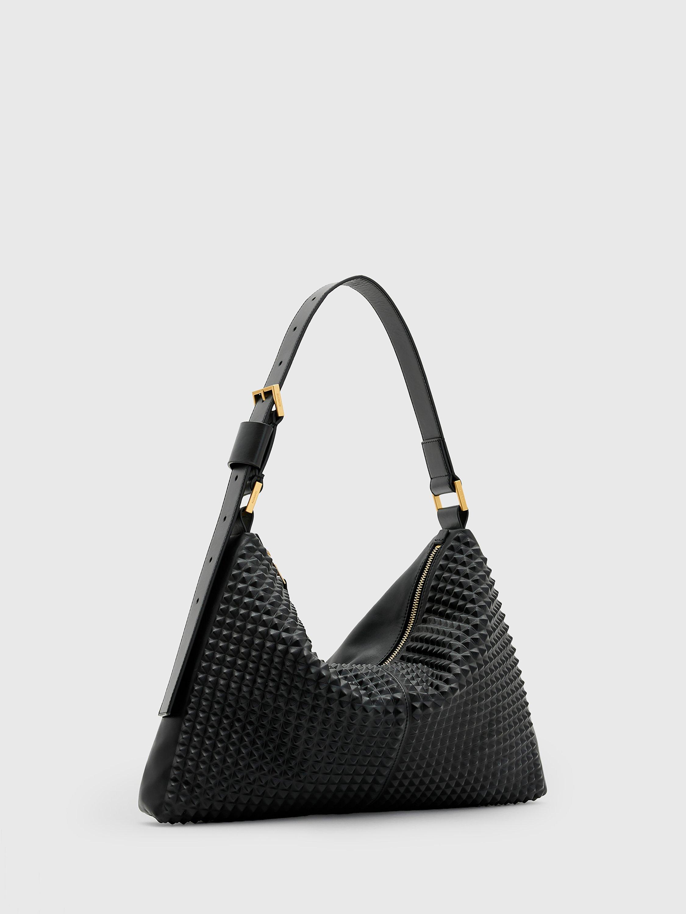 Product image 3 of 6, which shows AllSaints Edbury Stud Leather Shoulder Bag, Black
