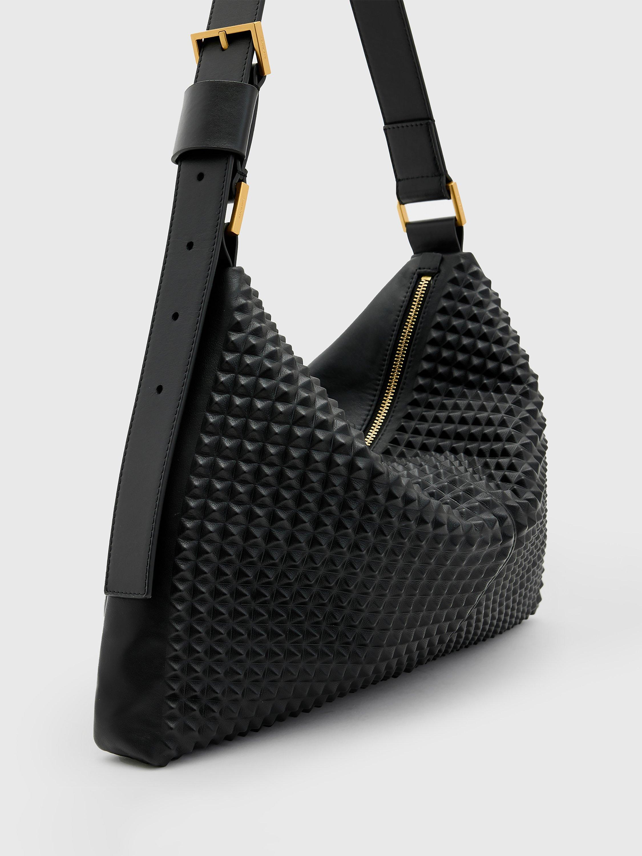 Product image 5 of 6, which shows AllSaints Edbury Stud Leather Shoulder Bag, Black