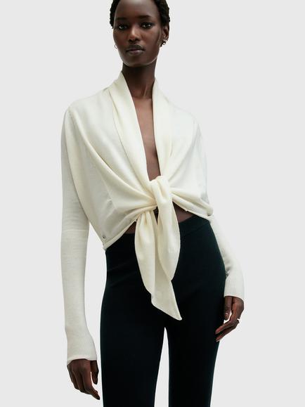 AllSaints Wasson Tie Front Wool Cardigan, Chalk White