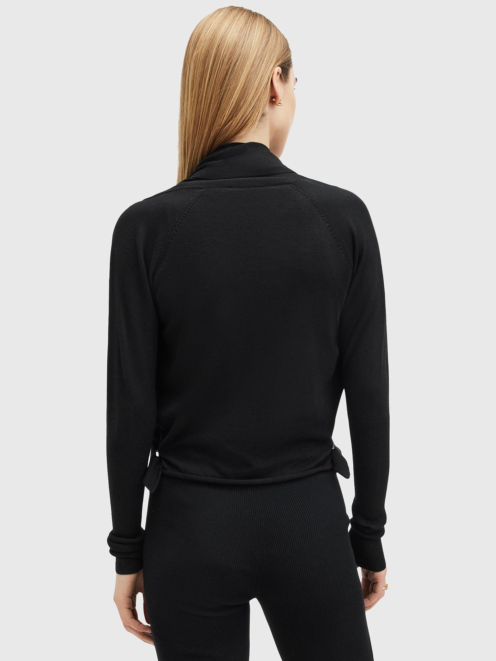 Product image 2 of 8, which shows AllSaints Wasson Tie Front Wool Cardigan, Black, XS