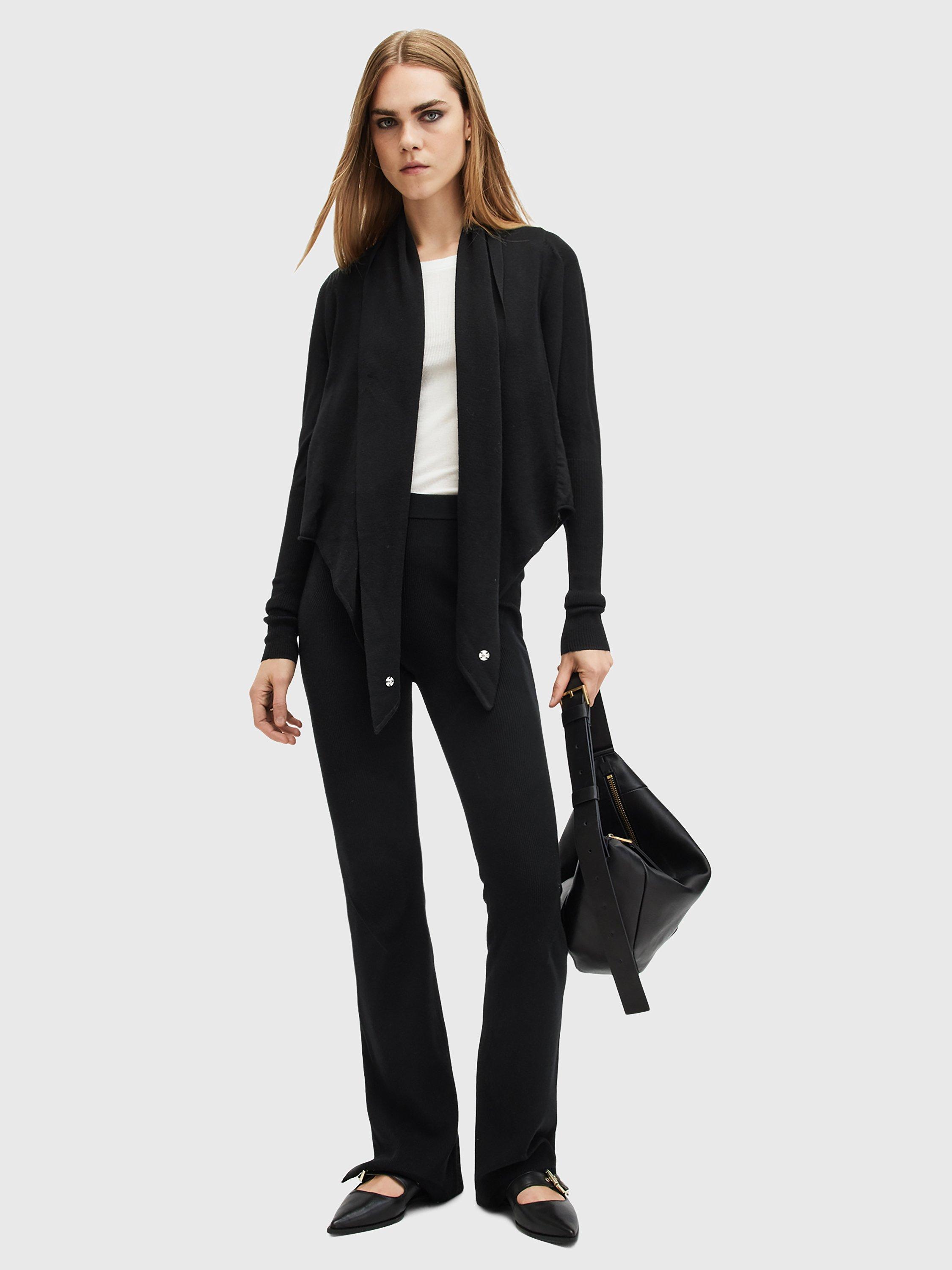 Product image 8 of 8, which shows AllSaints Wasson Tie Front Wool Cardigan, Black, XS